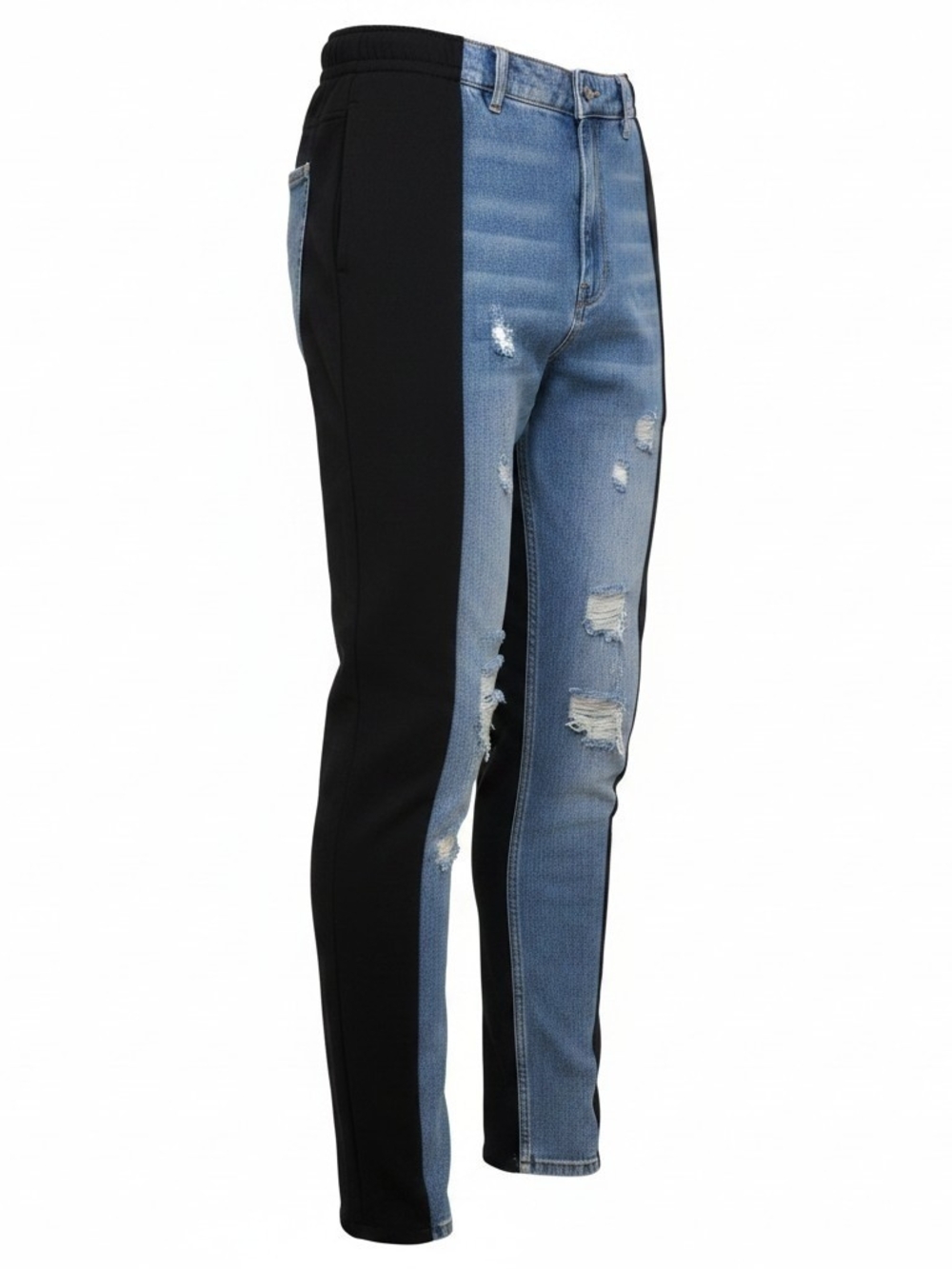 Women’s Two-Tone Skinny Jeans - Black & Light Blue Distressed